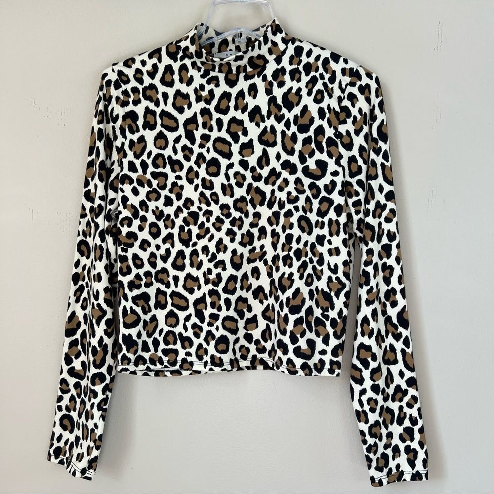 Gaze Leopard Mock Long Sleeve Buttery Soft Top Shirt Blouse Size L